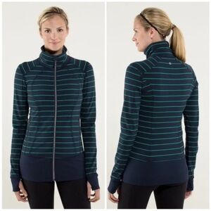 Lululemon Nice Asana Jacket in Shalom Stripe/Inkwell Pockets Zipper Yoga Size 12